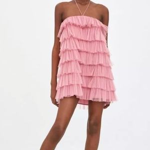 Zara Pink Tulle ruffle dress
